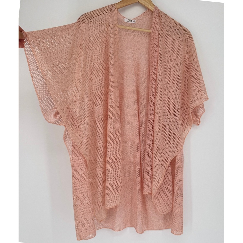 Ardene Kimono Cardigan Womens OS Peach Crochet Mesh Open Knit Boho Beach Coverup